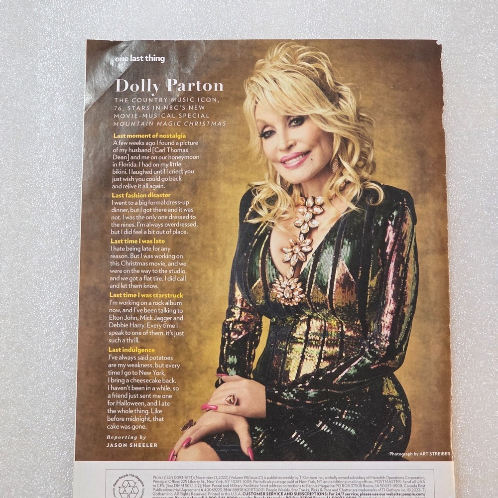 Dolly Parton One Last Thing article People 11/21/2022 country music icon